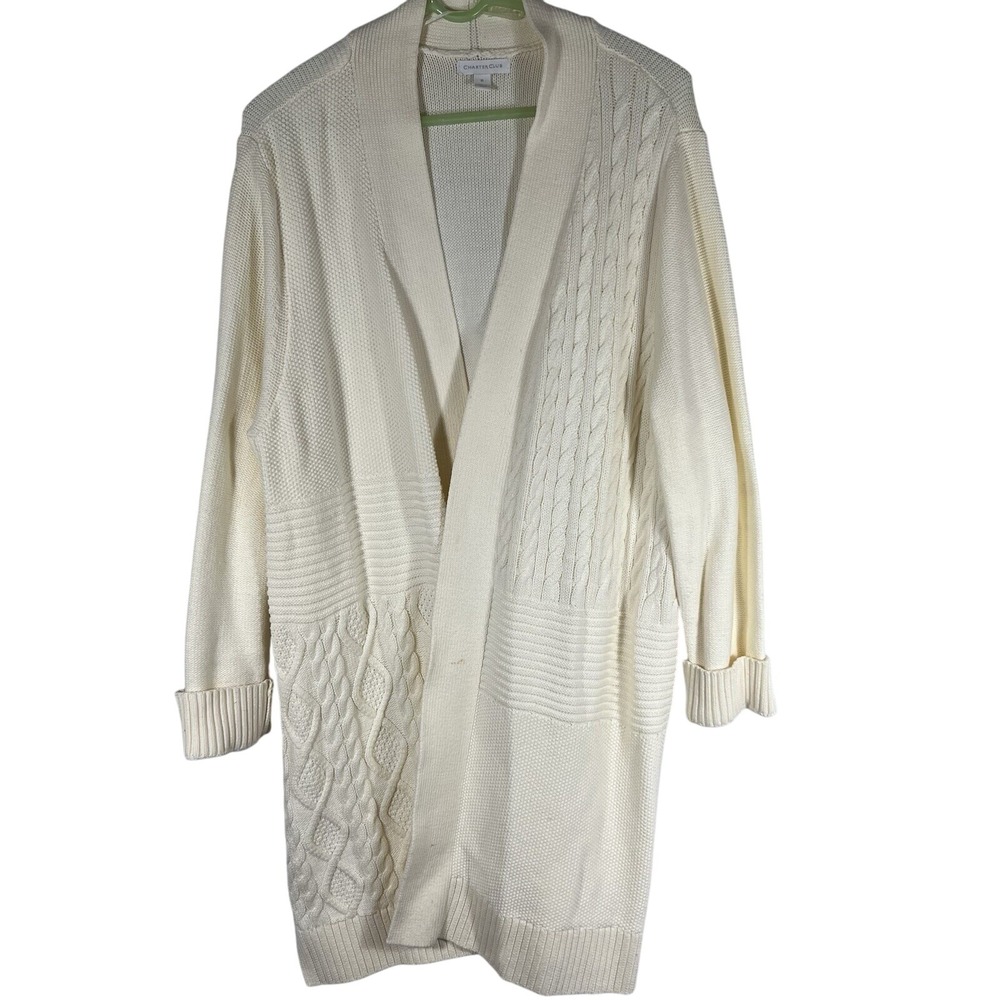 Charter Club Cream‎ Cable Knit Long Cardigan Sweater XL